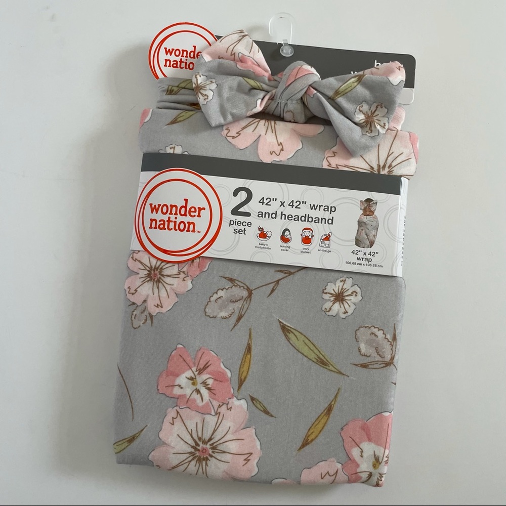 Baby girl floral swaddle wrap and headband